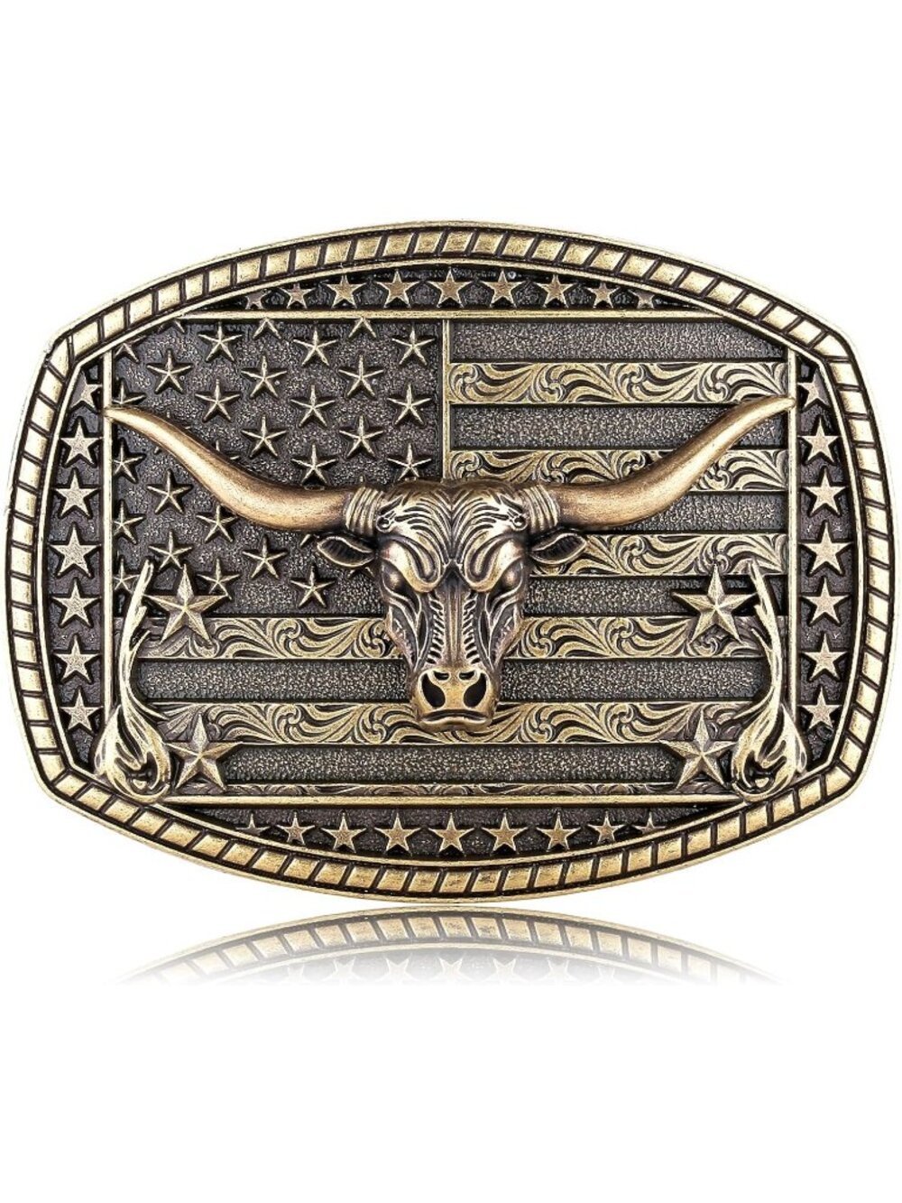 Women Bronze Style1 American Flag Imported Large Western Cowboy Buckle Belt